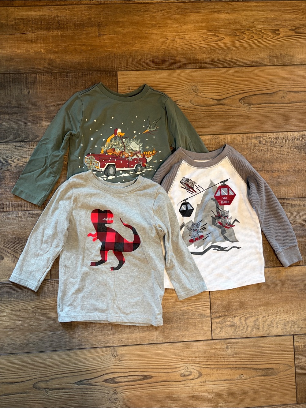 Kids Long-Sleeve Graphic Tee — Green, Gray & White Pack
